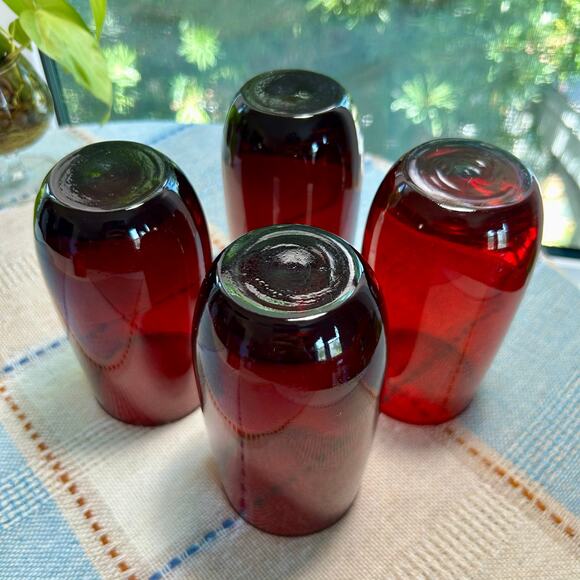 Vintage Ruby Red Glass Tumblers Set of 4, Cranberry Red Glasses - Picture 5 of 10